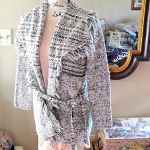 Lucky Open Front Cardigan Sweater Cotton with Gold Threading